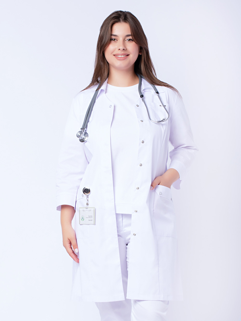 Медицинский халат женский Барбара, белый – выгодные цена в Москве, купить  в интернет-магазине Doctor Style
